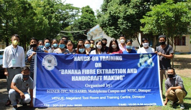 Participants of the training programme on ‘Banana fibre extraction and handicraft making’ conducted from July 20 to 22 at NTTC Demonstration Hall.
